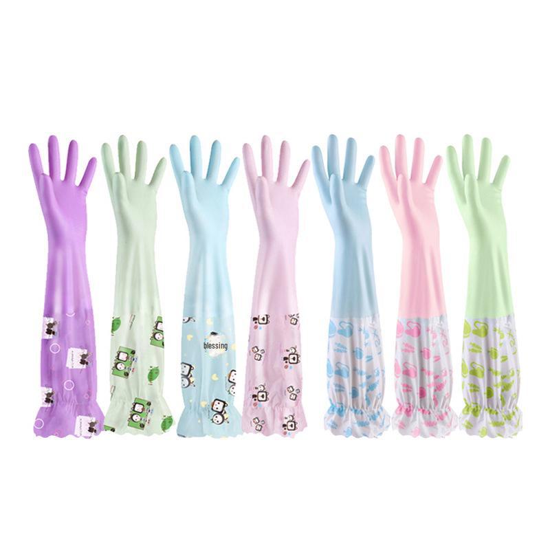 

Водонепроницаемые женские зимние перчатки для мытья посуды: Прочный резиновый латекс с бархатной подкладкой для кухонных и уборочных работ. One Size - Random Color