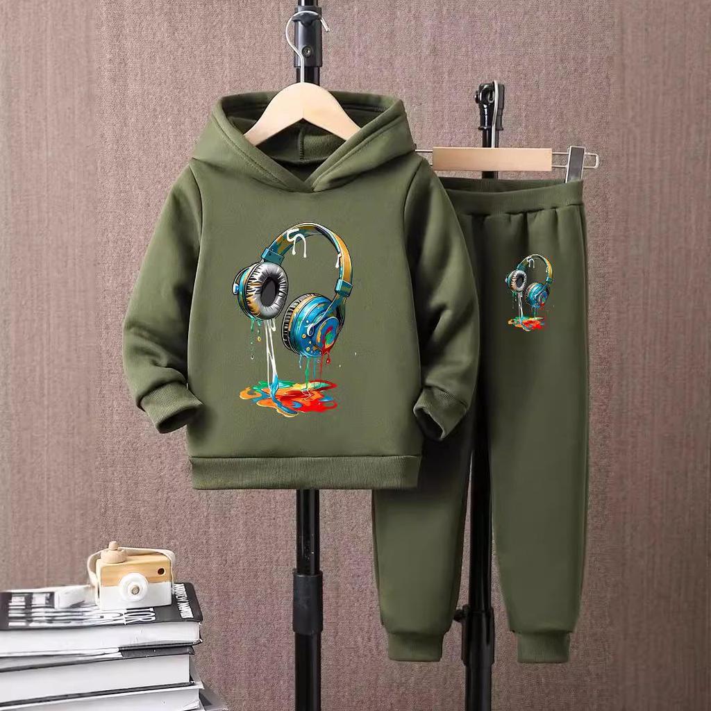 Girls' Fashion Hoodie & Headphones Two-Piece Set - Autumn/Winter Velvet Cartoon Pullover