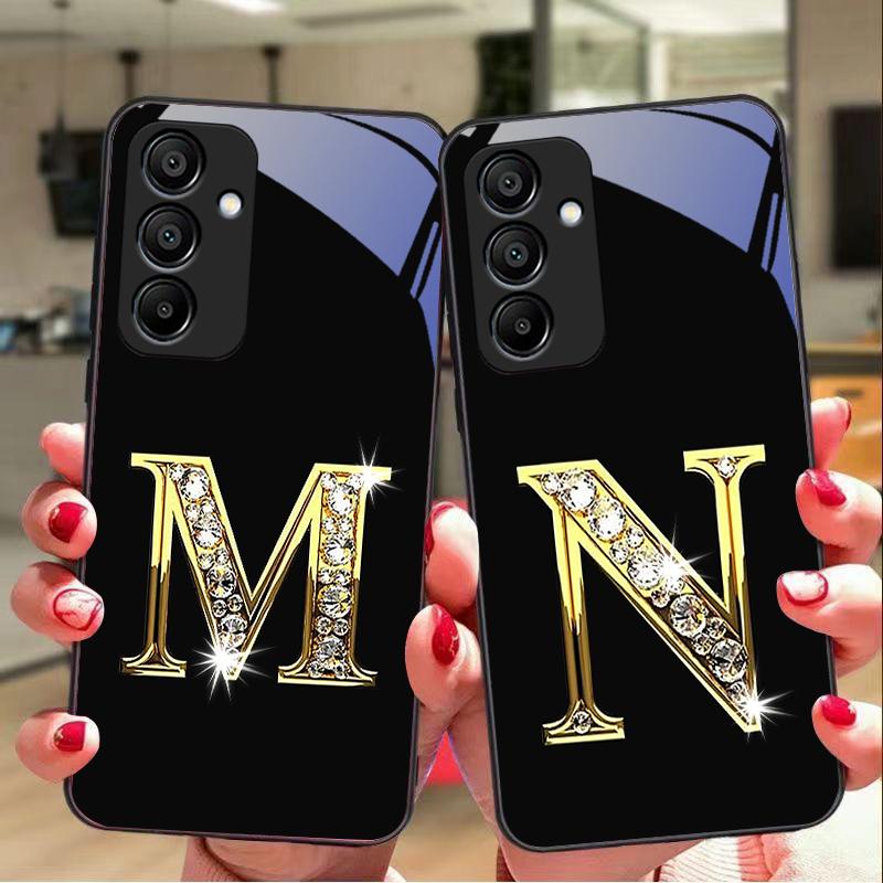 Diamant-Charaktere Für Samsung Galaxy A15 5G 54 4G 51 50 24 35 90 71 12 51 53 52S 80 22 34 Schwarze Hülle aus gehärtetem Glas