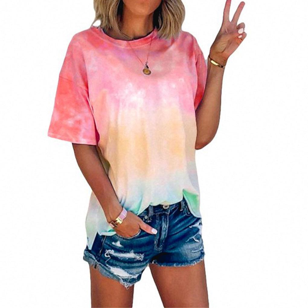 Nlife Women Short Sleeve Crew Neck Tie Dyed Shirt