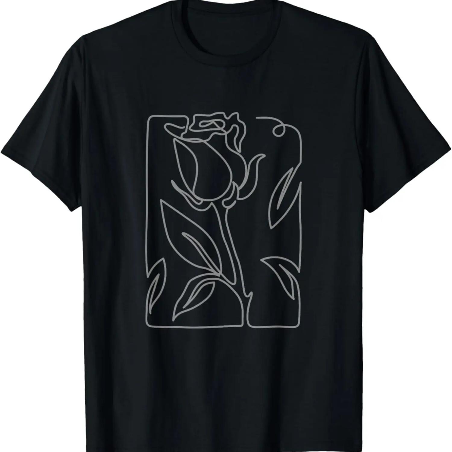 Rose Flower Abstract Minimalist Line Art Drawing T-Shirt S чёрный