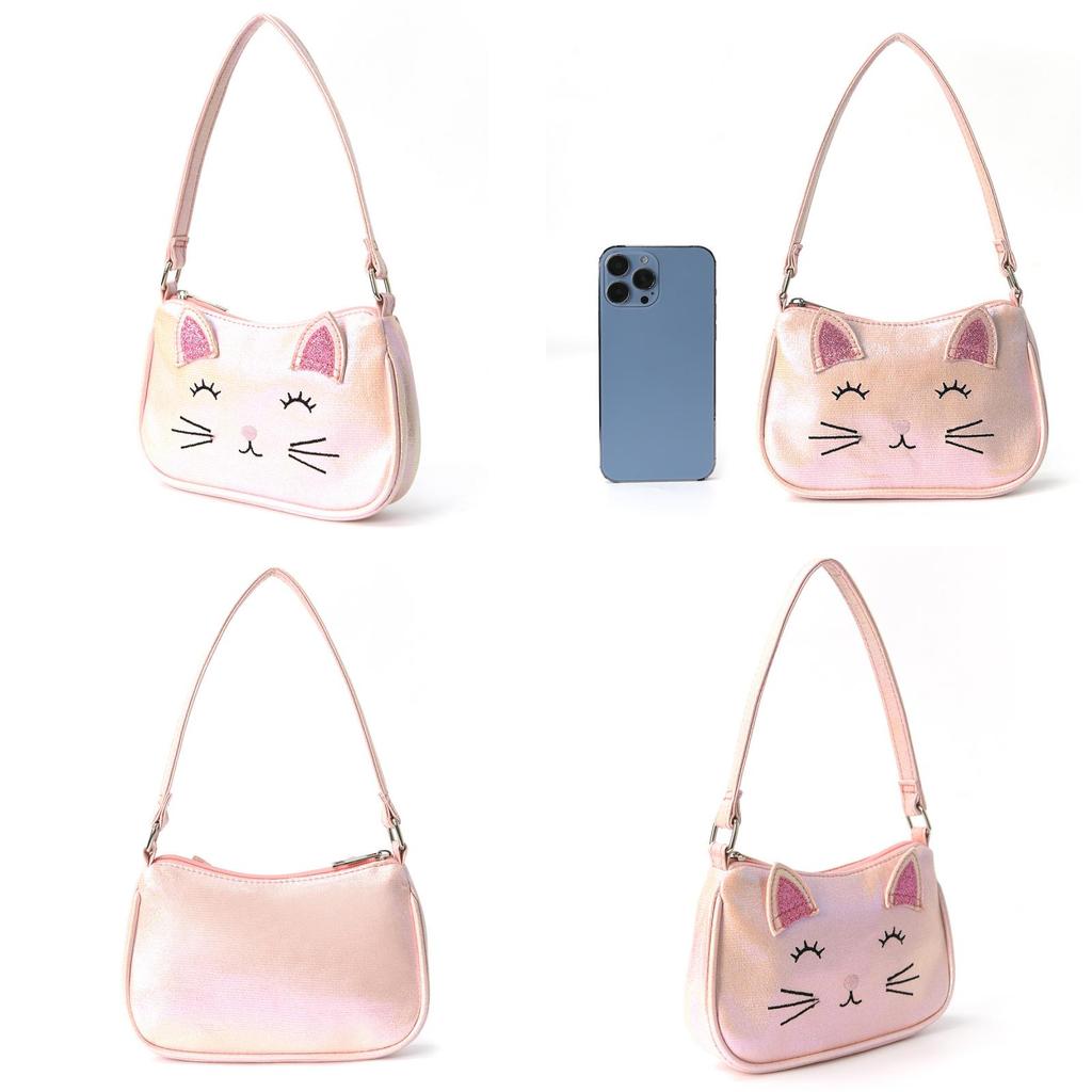 Kids Girl Mini Cat Embroidery Handbag With Waterproof Pu Material For Kindergarten And Daily Use
