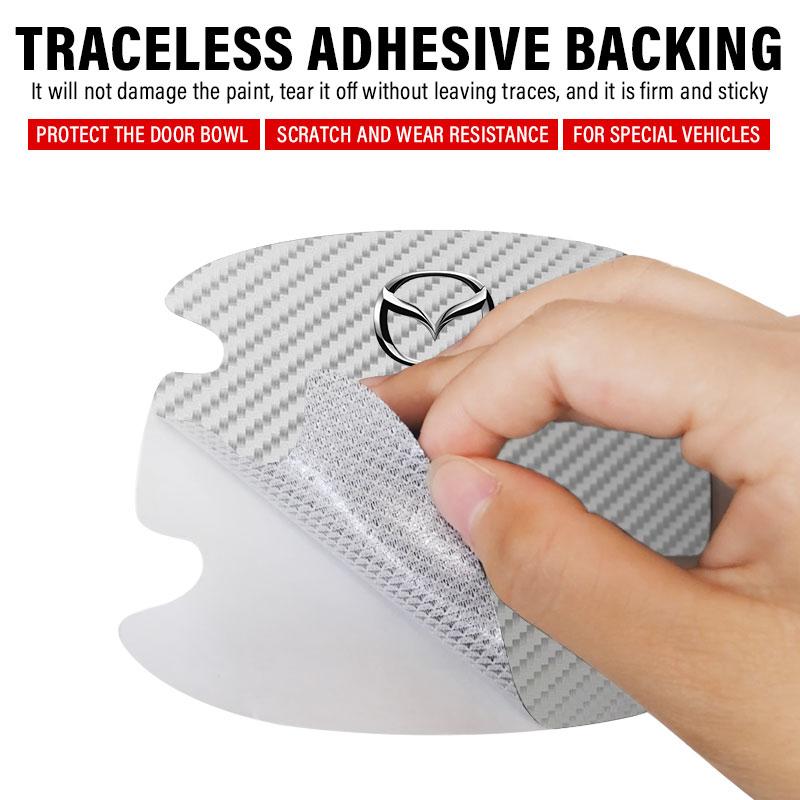 4PCS Car Door Handle Protection Sticker Emblem Car Decoration Styling For Mazda 3 7 8 Atenza Axela 5 6 323 500 RX7 RX8 CX9 CX30 CX7 CX6 CX5