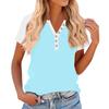 Women's Fashionable Casual V-neck Button-down Summer Color-blocked Printed Short-sleeved Top