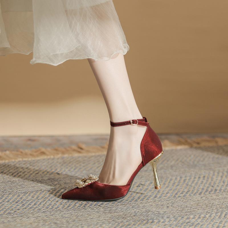 

Туфли на высоком каблуке не утомляют ноги, шелковые пайетки, туфли с цветами, тонкий каблук, женская обувь, универсальные остроносые туфли-лодочки, женская летняя женская обувь 40 бордовый