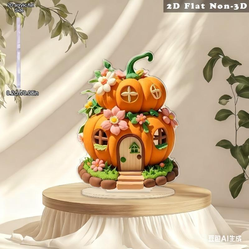 2D Flat Pumpkin House Acrylic Desktop Decoration, Suitable for Wall Decoration, Porch, Room, Villa, Accents Home, Hallway, or Workplace - Rustic Farmh