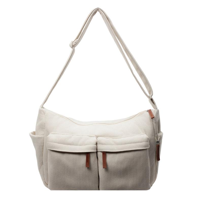 

Flannel tote bag casual versatile shoulder bag messenger bag women s large-capacity design sense multi-pocket commuter bag белый