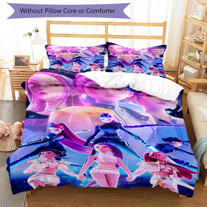 3pcs Kpop Hunter4 pattern bedding set duvet cover set includes duvet cover &pillowcases, perfect all season bedroom decoration & gift