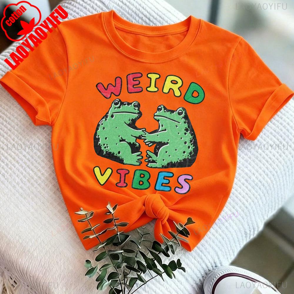Funny Frog Cottagecore Shirt Weird Vibes Toad Tee for Unisex Women Retro Goblincore Fashion TShirt Y2k Clothing Harajuku Tees Tops