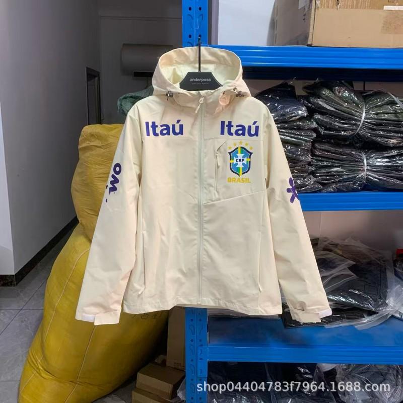 Giacca con Cappuccio da Uomo Stile Neymar Brasile Leggera Antivento Allenamento Cappotto da Esterno