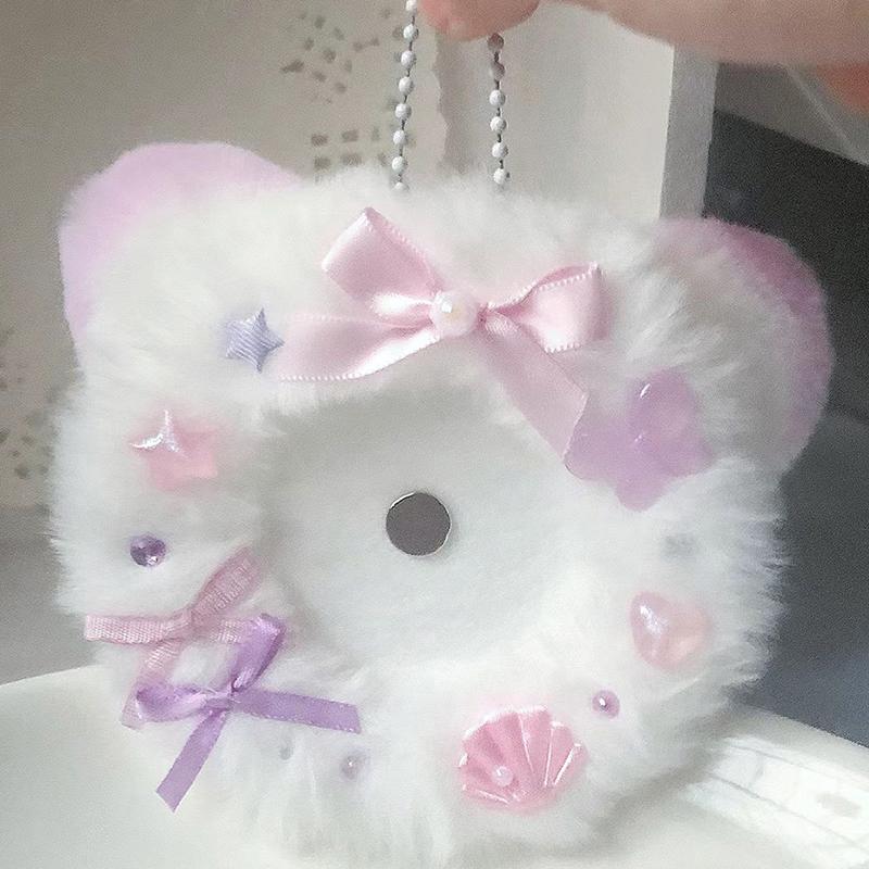 1 Stück Süße Katzenohren Plüsch Handgefertigter Abzeichenhalter Schmerzverpackung Schmuck Schlüsselanhänger Für 58mm Abzeichen Tasche DIY Zubehör