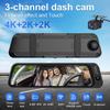 4K 10-Inch Streaming Media Dash Cam, 3 Lenses, WiFi, Night Vision, 170° Fisheye, Rearview Mirror