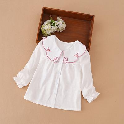 Girls Blouses Shirt 2024 Spring Autumn Baby Kids 100% Cotton Long Sleeved Clothes Cute Rabbit Embroidered Tops For 2-6 Years