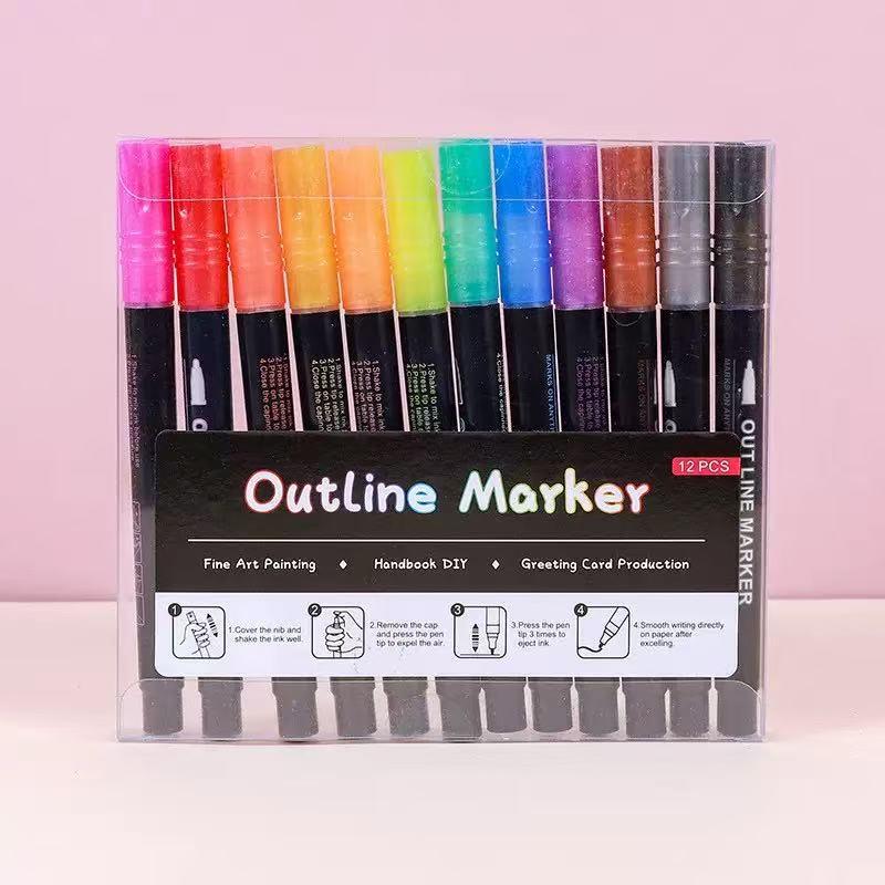 Dreamy Double-Line Outline Pens - 48 Colors for DIY Journaling & Colorful Christmas Highlights