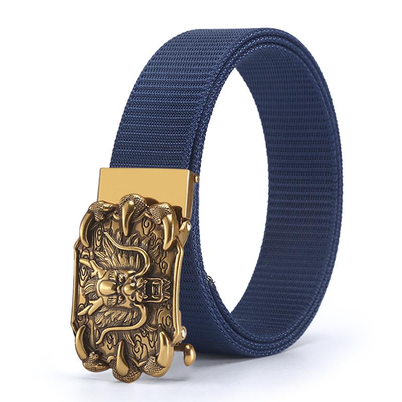 Men's Nylon Outdoor Sports Belt with Bronze and Automatic Alloy Buckles
