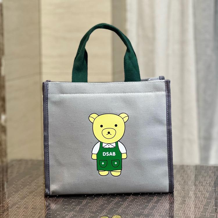 Cute Bear Canvas Lunch Tote - Large Capacity Bento Bag for Students & Moms
