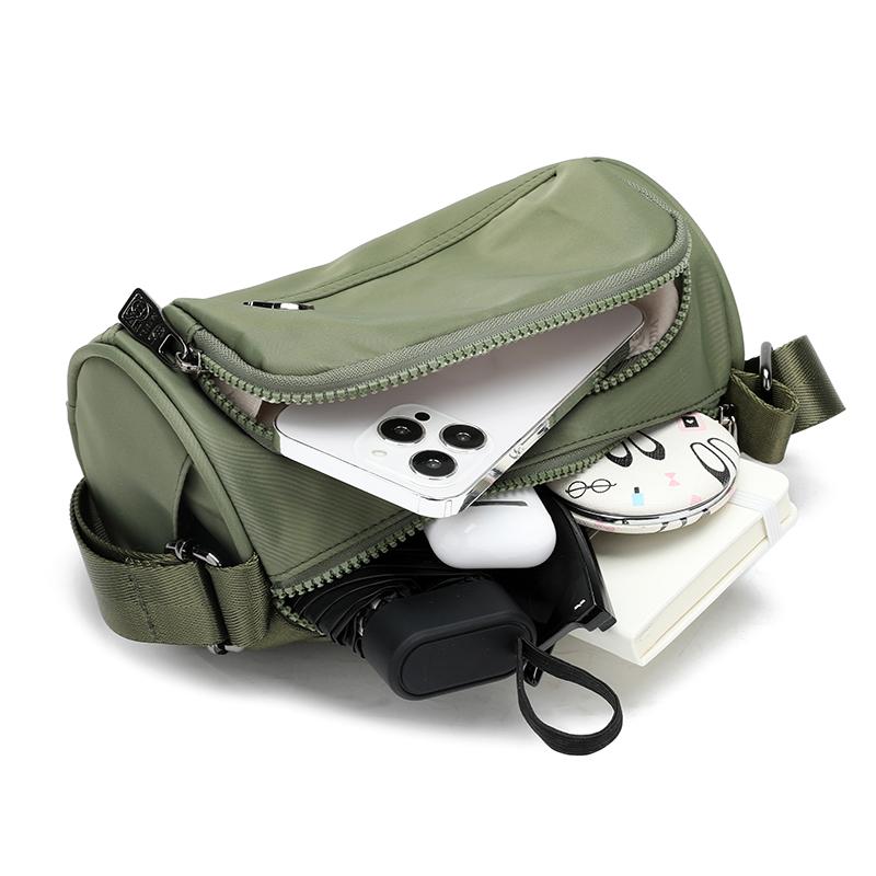 Cylinder Women's Bag Solid Color Nylon Bag Mobile Phone Bag Shoulder Crossbody Bag