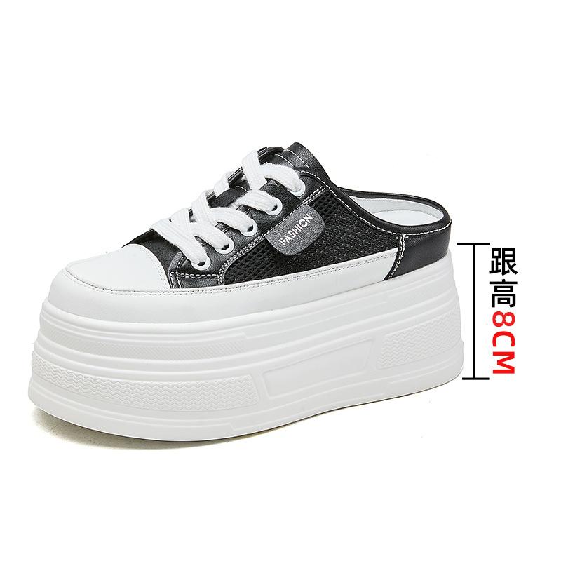 

Breathable leather women s shoes slippers women s summer outer wear women s casual single shoes inner height increase thick-soled white shoes childr 40