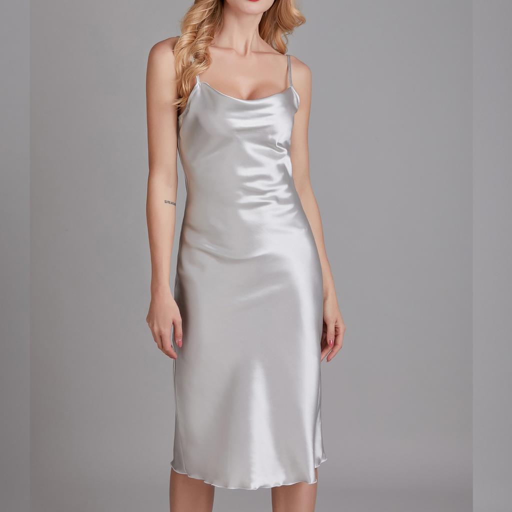 Dámská noční košile, na ramínka, ledový hedvábí, elegantní volánový límec, tenký domácí outfit