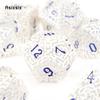 7 Pcs  White Blue Metal Dice Maze Hollow Metal Polyhedral Dice Set Suitable for Role-Playing RPG  Board Game Card Game