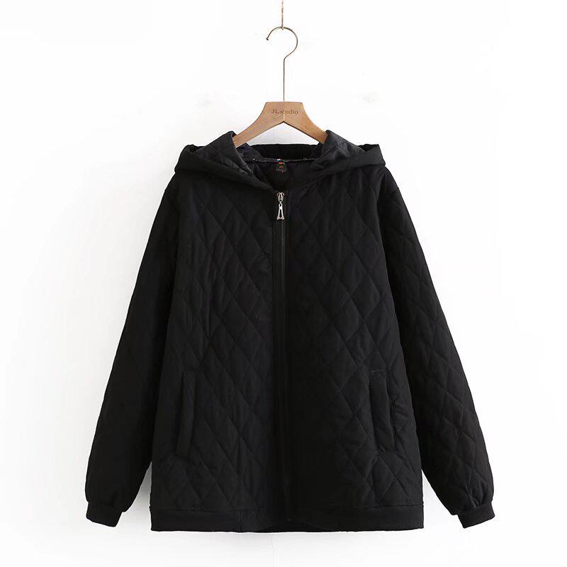 

Plus Size Hooded Cotton Jacket for Women - Winter 2021 Long Sleeve Quilted Coat, Light Style, 408 XL чорний