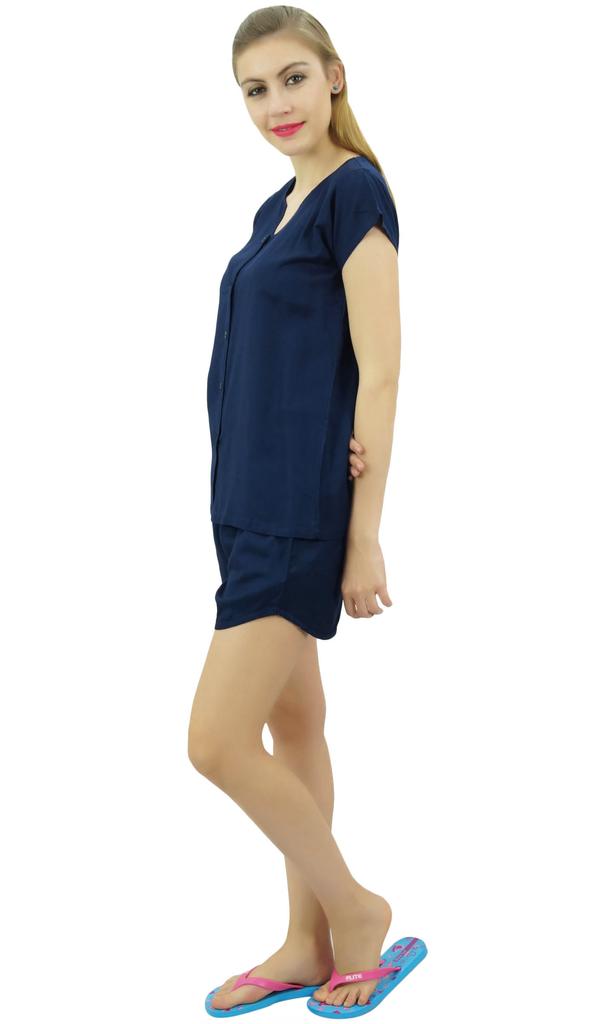 Bimba Womens Black Buttondown Pj 2-Piece Set Shirt & Shorts Night Dress-10