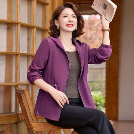 

Stylish 2026 Spring Windbreaker for Middle-Aged Women 4XL фіолетовий