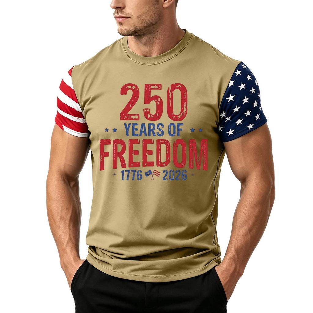 Men's Independence Day Flag Print Short Sleeve T-Shirt, Loose Casual Daily Summer Tops