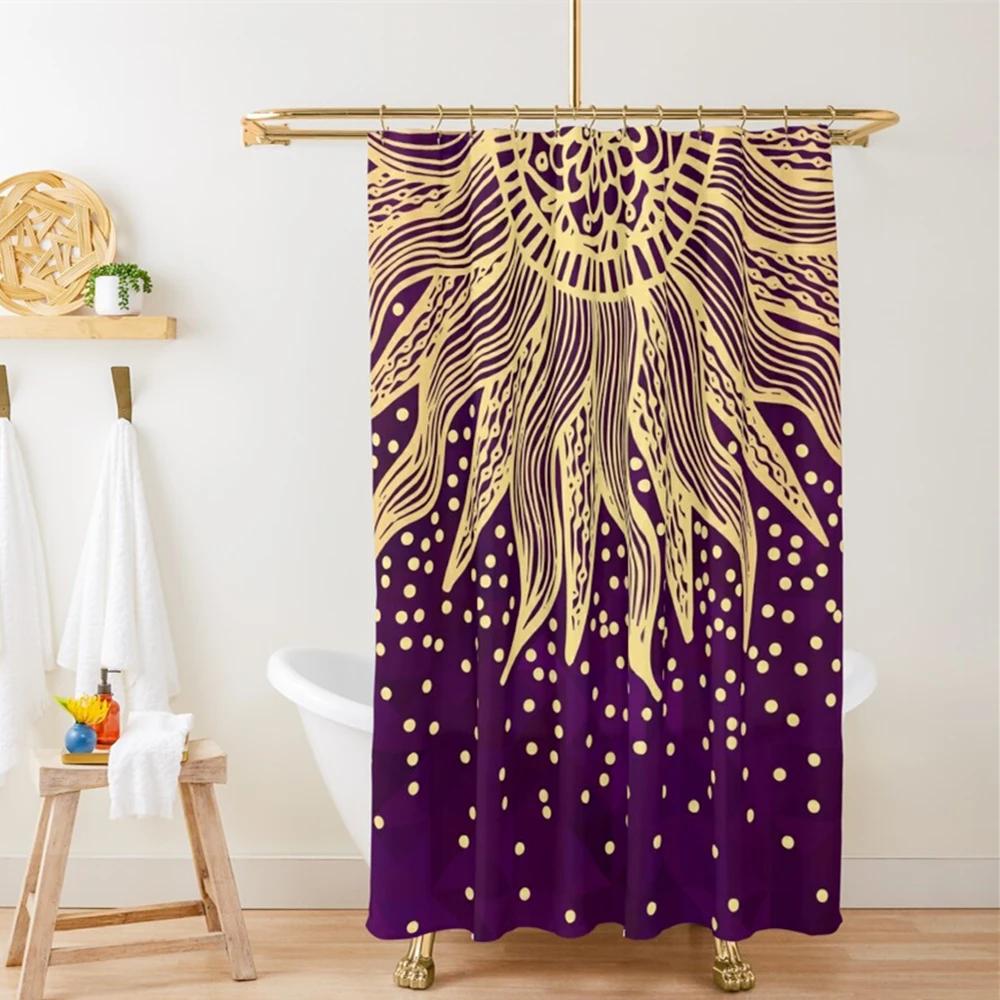 Tenda Doccia Vetro Colorato Zaffiro Giada Mandale Fiore di Mandala Linee Esposizione Opere d'Arte Tessuto Tende da Bagno con 12 Ganci