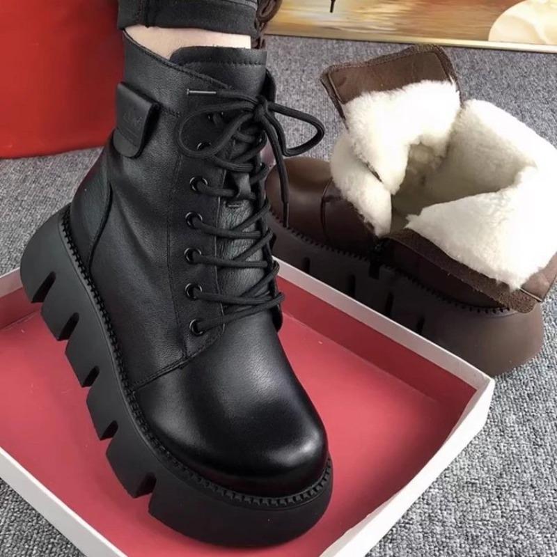 Soft Leather Shoes with Fleece and Thickened Snow Boots, New Casual Anti-slip Cotton Boots for Women