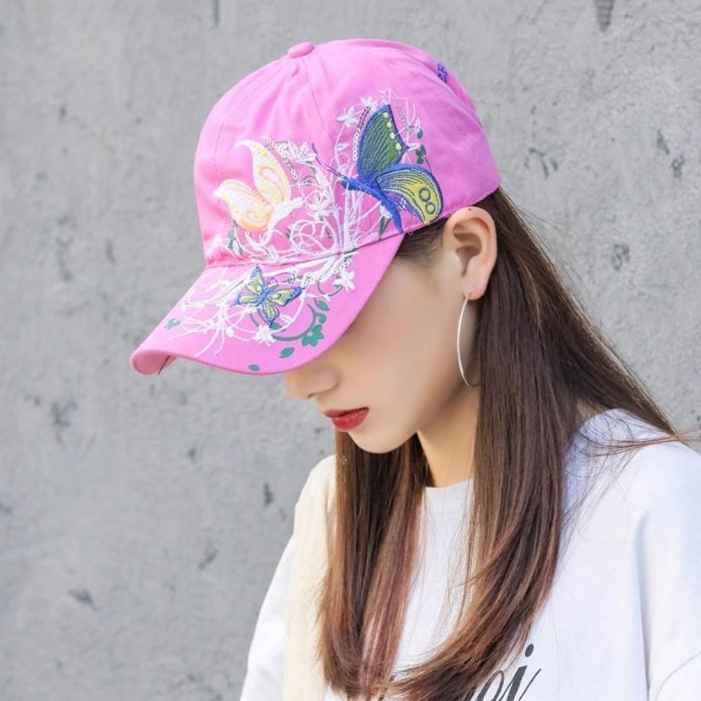Embroidered Butterfly Baseball Cap Sequin Cotton Baseball Cap Cute Peaked Cap Outdoor