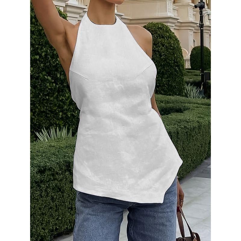 European and American Sleeveless Top Women White Design Sense Backless 2025 Casual Vest All-Matching Summer Vacation