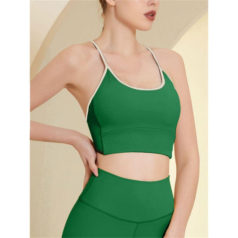 New Back Cross Beauty Back Exercise Bra Women's Sexy Workout Underwear Contrast Color Splicing Sling Thin Yoga Vest