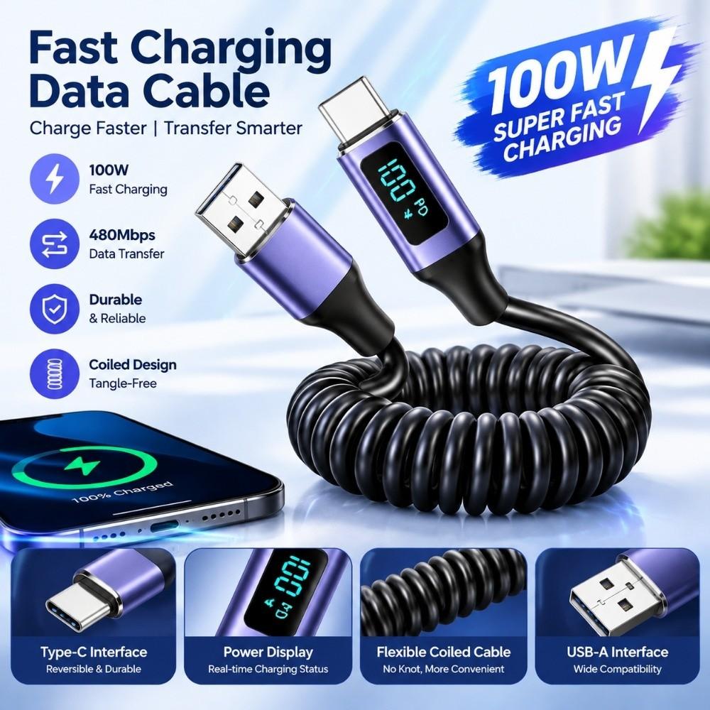 Data Transfer Digital Display Cord 100W Fast Charging Charging Line Laptop Charging