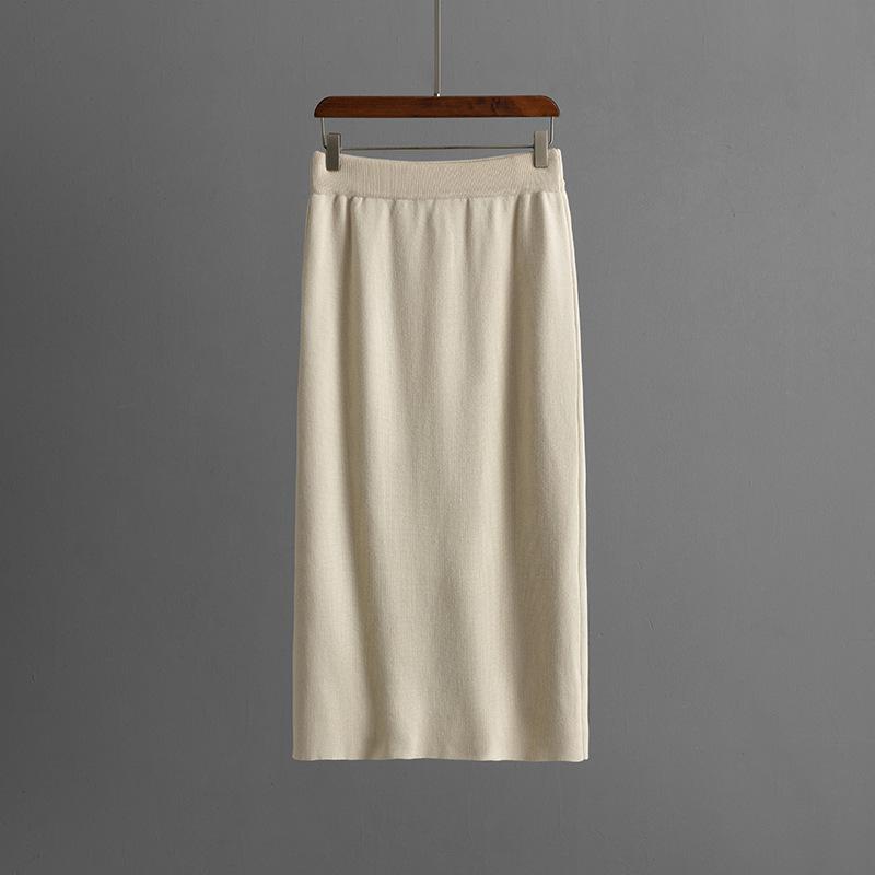 Autumn And Winter Solid Color Collar Half Zipper Knitted Top Elegant Bag Skirt Fashion Two Piece Set