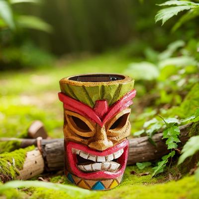 Zahradní dekorace Tiki hlava se solárním venkovním světlem Solárně napájená Tiki figurka Havajská Tiki ozdoba Terasa Bazén Zahrada Letní dekorace