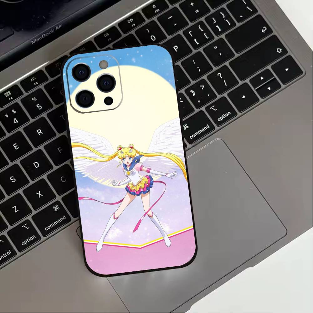 S-Sailor Moon Anime  Phone Case For iPhone 17,16,15,14,13,12,11 Plus,Pro Max,XS,Soft Silicone Black Cover