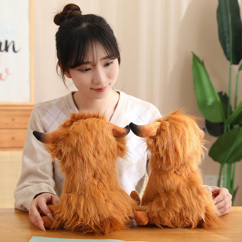 30cm Simulation Wildyak-Puppe Lebensechte Hochlandrind-Stofftier Weicher Brauner Bison Kuscheltier Plüschtier Raumdekoration Geburtstagsgeschenke
