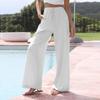 Dámské Elegantní Bavlna Povlečení Jednobarevné Volné Kalhoty Šňůrka široké nohavice Kalhoty s elastickým pasem