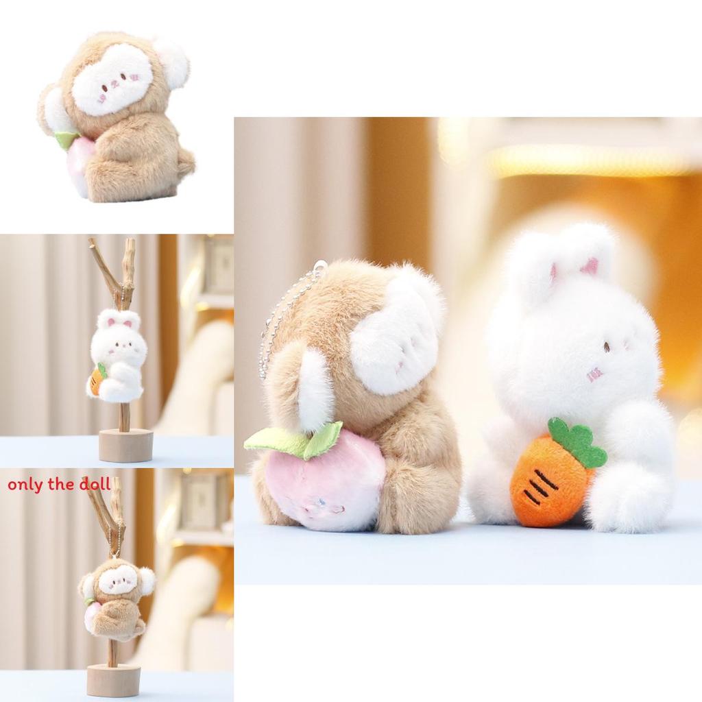 Monkey And Rabbit Plush Keychain With Carrot Peach Design For Girls Gift And Collectible Fun