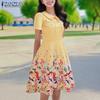 ZANZEA Women Summer Doll Collar Casual Short Sleeve Print Dress