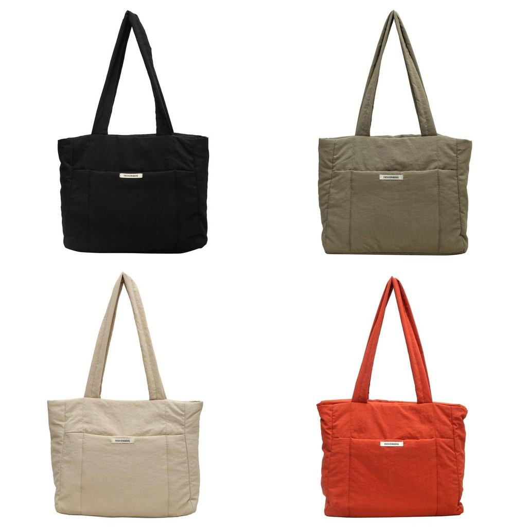 Minimalist Nylon Canvas Tote With Inner Zipper Storage For Casual Office Use