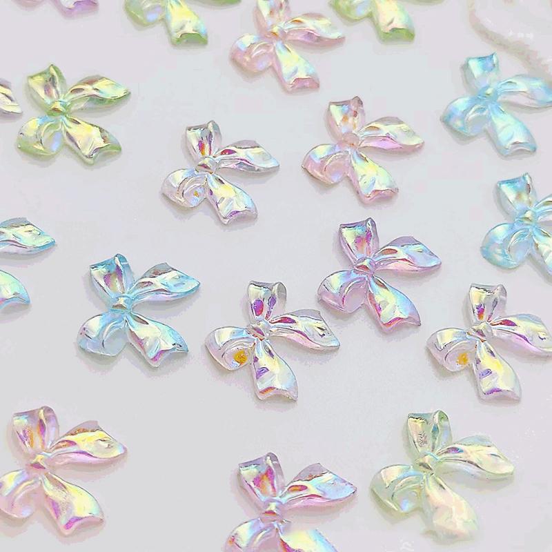 50Pcs/Bag 3D Bowknot Nail Art Decoration Colorful Aurora Super Fairy Bow Nail Art Charms Girl Diy  Manicure Accessories