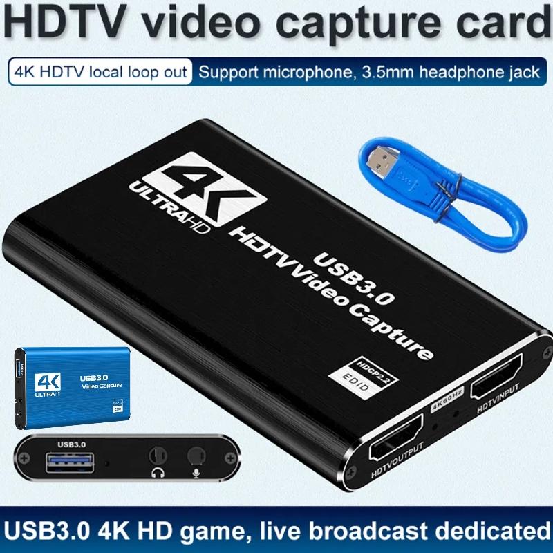 USB 3.0 4K HDMI-Compatible Capture Card 1080P 60FPS Game Capture Card Gaming Capture Card for Streaming Works for PS4/Camera/PC