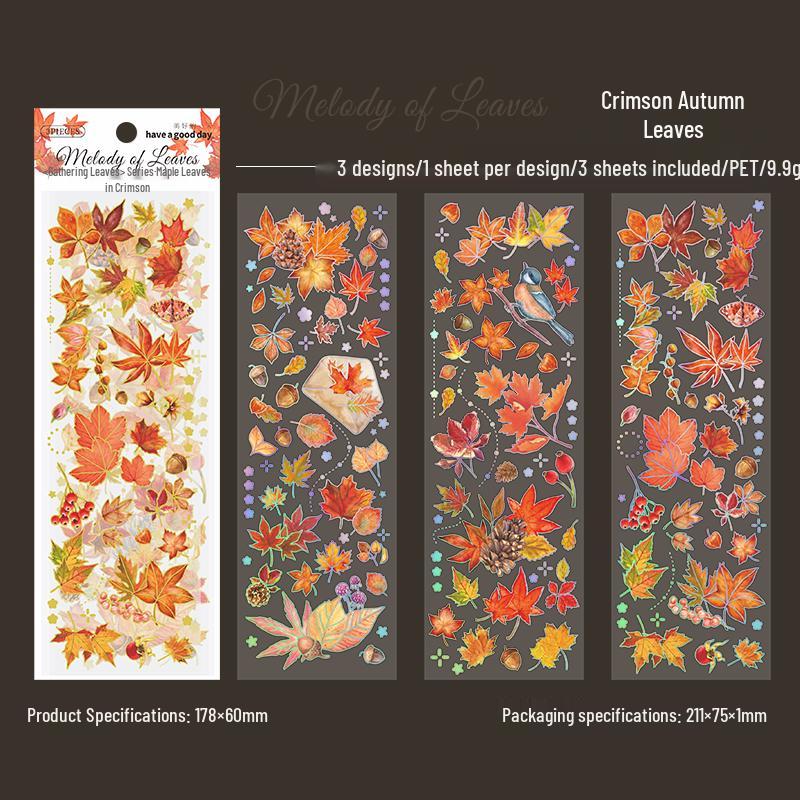 Leaves Melody Gold Laser Journal Stickers: Transparent, Waterproof Plant and Dried Flower Decorations