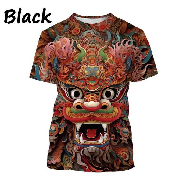 Animal Painting Art 3D Printing T-shirt Men's Fashion Animal Pattern Round Neck Short-sleeved Casual Tees Tops