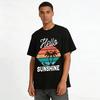 Vintage Coconut Tree Sunset Vacation Print Casual Short Sleeve T-Shirt Pure cotton T-shirt