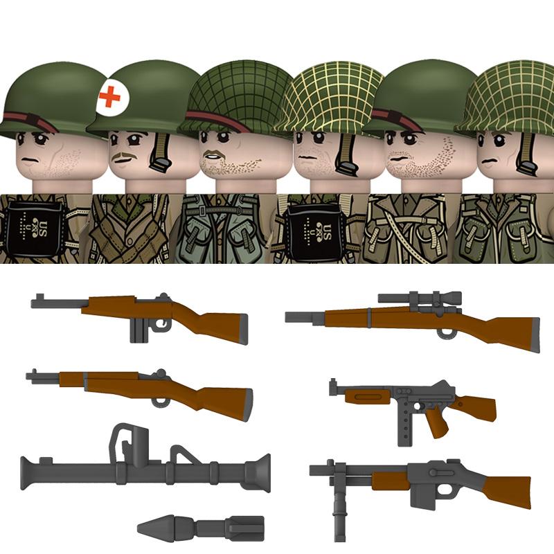 WW2 American Rangers Military Soldeirs Building Blocks US Army Infantry Medical Soldeirs Helmets Bazuca Weapons Bricks Toys
