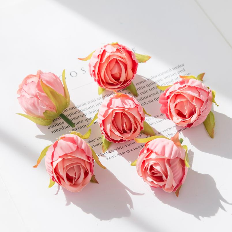 Cheap Silk Tea Buds Roses Heads Wedding Decorative Wreaths Festival Room Decor Home DIY Graft Fake Plants Artificial Flowers
