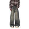 American retro washed jeans men's spring and autumn new trendy casual pants loose straight wide-leg pants